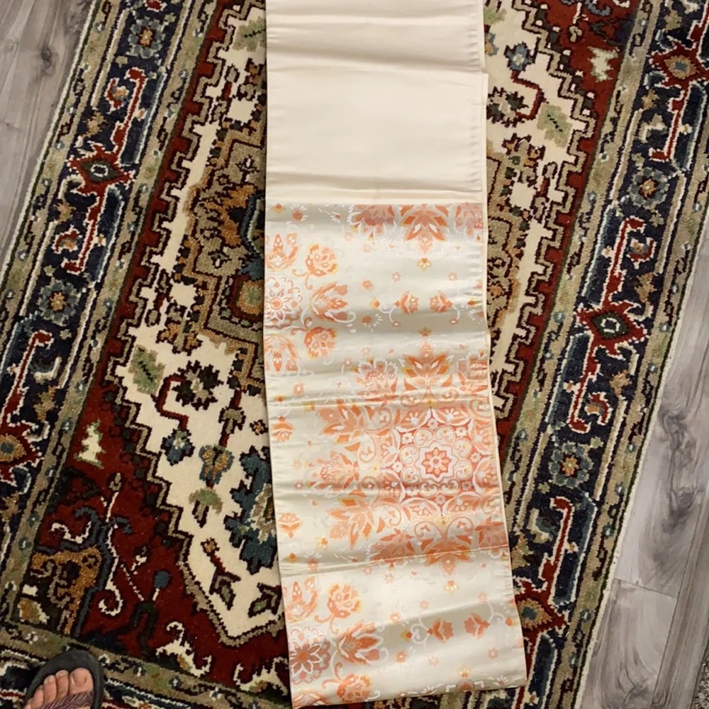 14 FOOT Table Runner 12” Wide Peach Floral‎ Satin